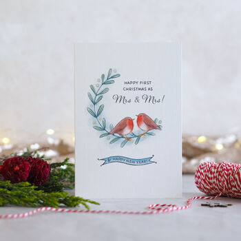 Mistletoe Robins First Married Christmas Card, 3 of 9