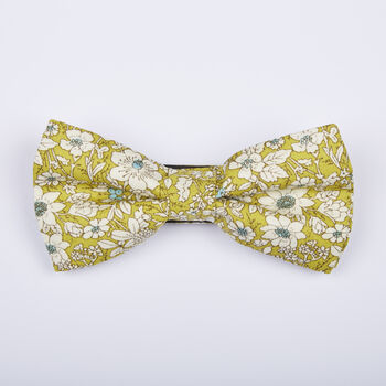 Mens Lime Yellow Floral Bow Tie, 2 of 6