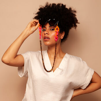 Nina – Neon Pink And Orange With Tortoiseshell Chunky Acrylic Glasses Chain, 3 of 6
