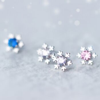 Sterling Silver Crystal Snowflake Stud Earrings, 5 of 7