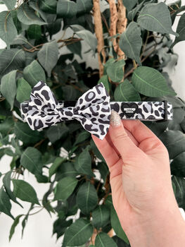 Snow Leopard Print Grey Pet Bow Tie, 9 of 9