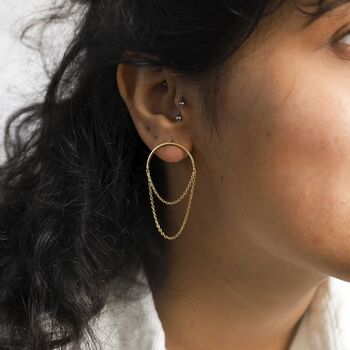 Gold Plated Sterling Silver Chain Curve Earrings, 2 of 4