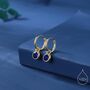 Sterling Silver Sapphire Blue Cz Huggie Hoop Earrings With Sleeper Hoops, thumbnail 1 of 12