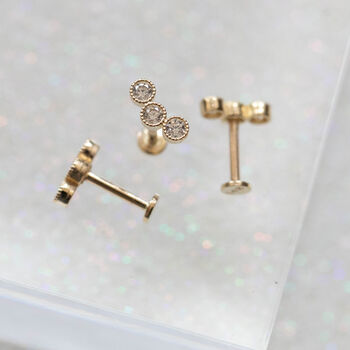 14 Carat Gold Trillion Labret Helix Earring, 2 of 6