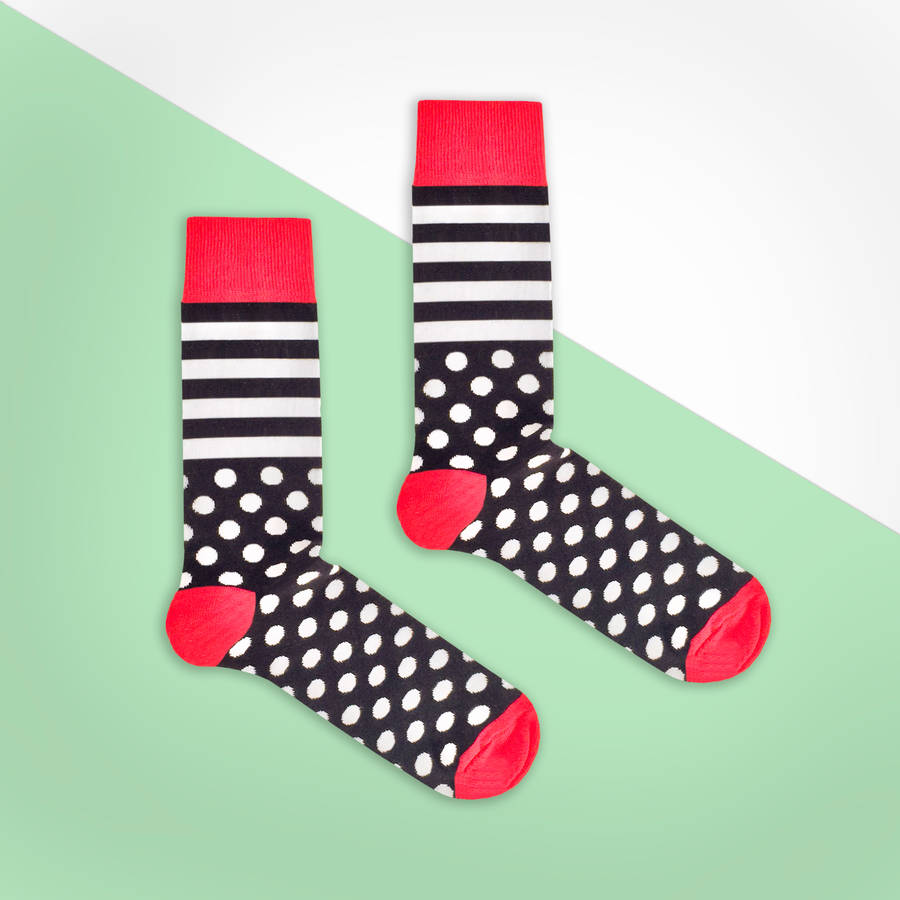 black and white stripe and spot sock by bryt