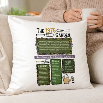'Garden In Time' Personalised Cushion Gift For Gardeners All Years Available, 2 of 10