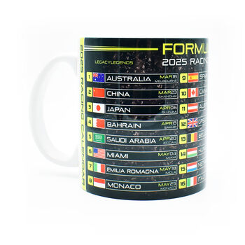 Grand Prix 2025 Season Racing Calendar Mug Neon Edition, 6 of 6