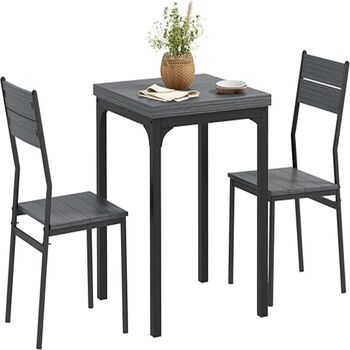 Three Pieces Compact Dining Table Two Chairs Set Wooden, 4 of 12