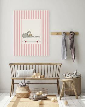 Babar The Elephant Bath Time Pink Nursery Art Print, 2 of 3