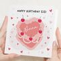 Personalised Heart Cake Birthday Card For Sister, thumbnail 1 of 7