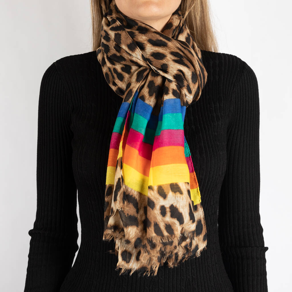 Rainbow Leopard Print Scarf By Hayley & Co