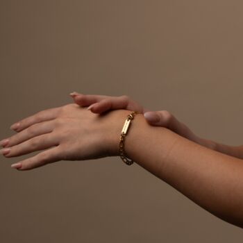 Engraved Gold Figaro Bracelet Womens, 4 of 9