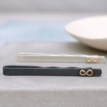 Black And 9ct Gold Tie Clip With Infinity Symbol, 6 of 8
