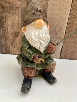 26cm Gnome With Fishing Rod Garden Home Ornament Figurine Fisherman Gift, 2 of 9
