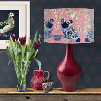 Chinoiserie Pug Lampshade On Pink, 5 of 5