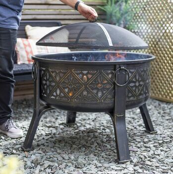 Moroccan Pattern Deep Bowl Firepit With Grill, 6 of 8