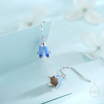 Sterling Silver Enamel Bluebell Flower Drop Dangle Earrings, 3 of 11