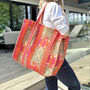Tote Bag Cotton Tiger Print Quilted Beach Bag, thumbnail 1 of 6