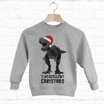 T Rexcellent Kids Christmas Dinosaur Sweatshirt, 2 of 2