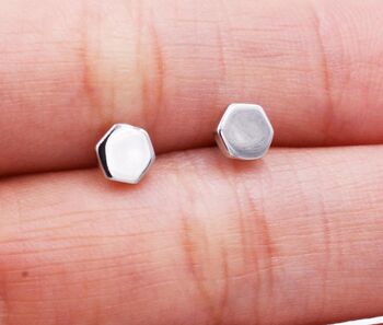 Hexagon Geometry Stud Earrings In Sterling Silver, 2 of 12