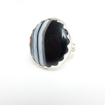 Black Banded Agate Gemstone Ring Set In Sterling Silver, 5 of 5