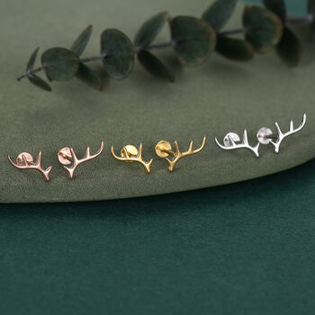 Sterling Silver Antler 16 G Internally Threaded Flat Back Earrings, 2 of 12