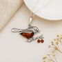 Personalised Sterling Silver Robin Necklace With Baltic Amber, thumbnail 4 of 9
