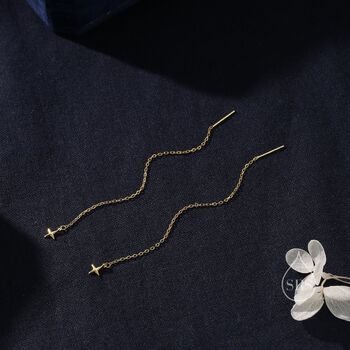 Four Point Star Threader Earrings In Sterling Silver, 5 of 11