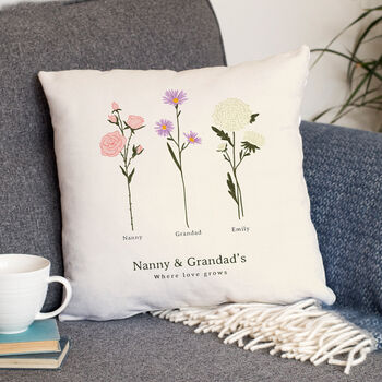Personalised Birth Flower Cushion Gift For Grandma, 5 of 9