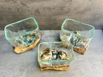 10cm Molten Glass Square Bowl On Teak Root Base, 12 of 12