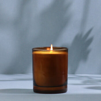 Handmade Lavender Bergamot Amber Glass Candle, 4 of 4