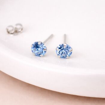 Sterling Silver March Aquamarine Birthstone Micro Stud Earrings – 4mm, 2 of 8