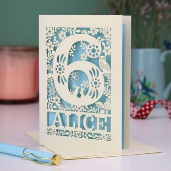 Personalised 6th Birthday Card Papercut Woodland Design, 4 of 7