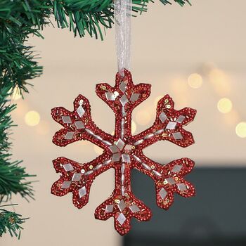 Set Of Three Handmade Snowflake Christmas Tree Baubles, 2 of 3