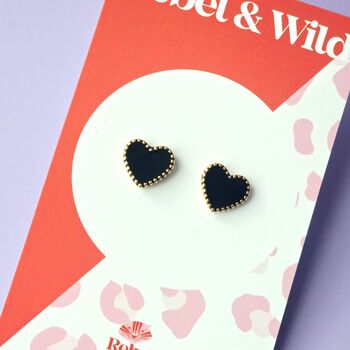 Black And White Enamel Heart Stud Earrings, 4 of 5