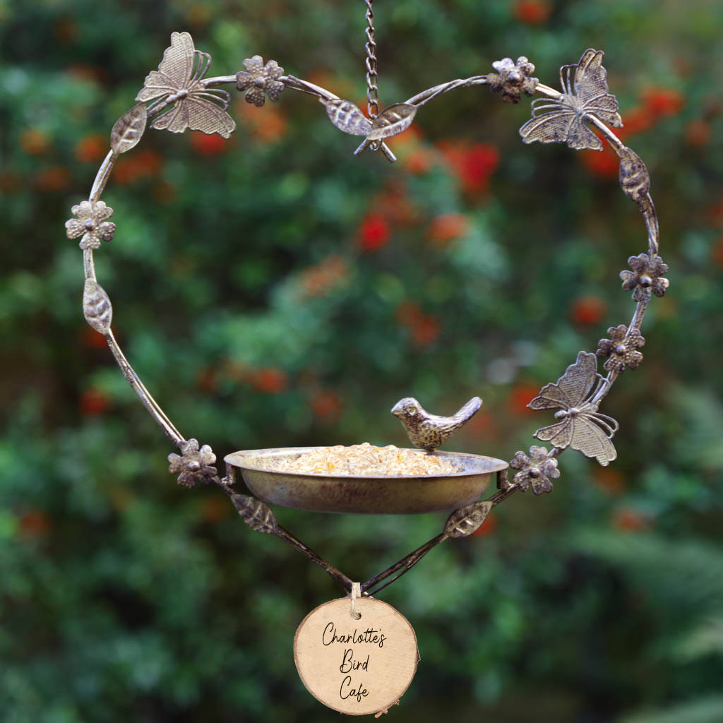 hanging heart bird dish