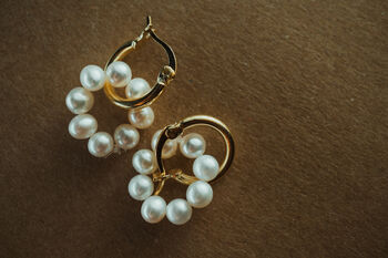 'Alitaptap' Hoop Pearl Drop Earrings, 5 of 12