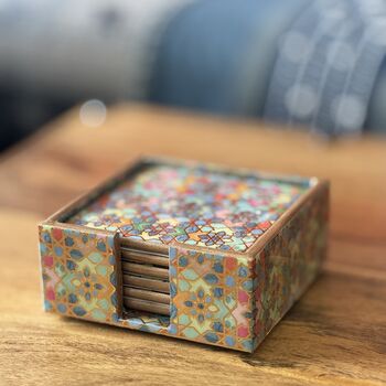 Set Of Six Wood Coasters With Case, Luxury Tableware, 2 of 9