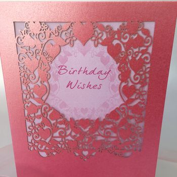 Birthday Wishes Pink Delicate Cut Card, 2 of 2
