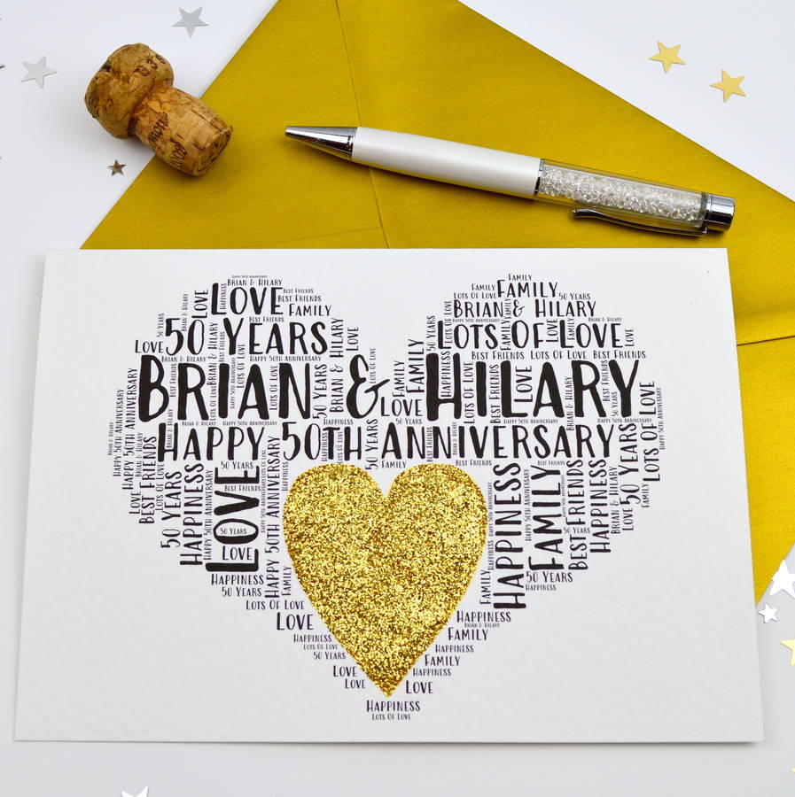 Personalised 50th Wedding Anniversary Love Sparkle Card, 1 of 11