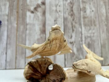 Hand Carved Wooden Whale Pair Sculpture Ornament, 5 of 12