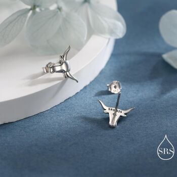 Sterling Silver Tiny Bull Head Stud Earrings, 3 of 11
