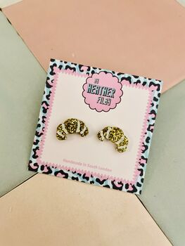Buttery Bliss Croissant Glitter Resin Stud Earrings, 2 of 4