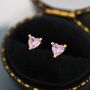 Sterling Silver Tiny Tourmaline Pink Cz Heart Stud Earrings, thumbnail 1 of 12