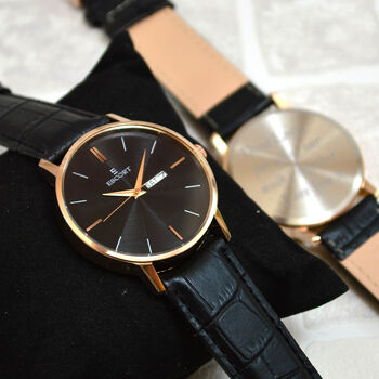 Personalised Men’s Black And Rose Gold Wrist Watch, 2 of 6