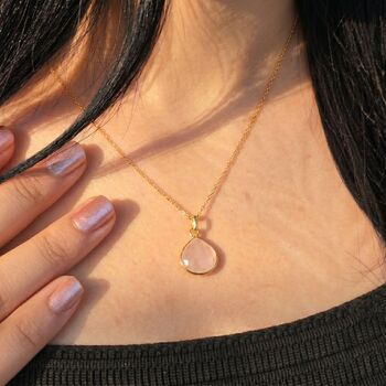 18ct Gold Plated Rose Quartz Pendant Necklace, 2 of 4