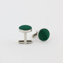 Woven Fabric Faced Cufflinks Forest Green, thumbnail 1 of 4