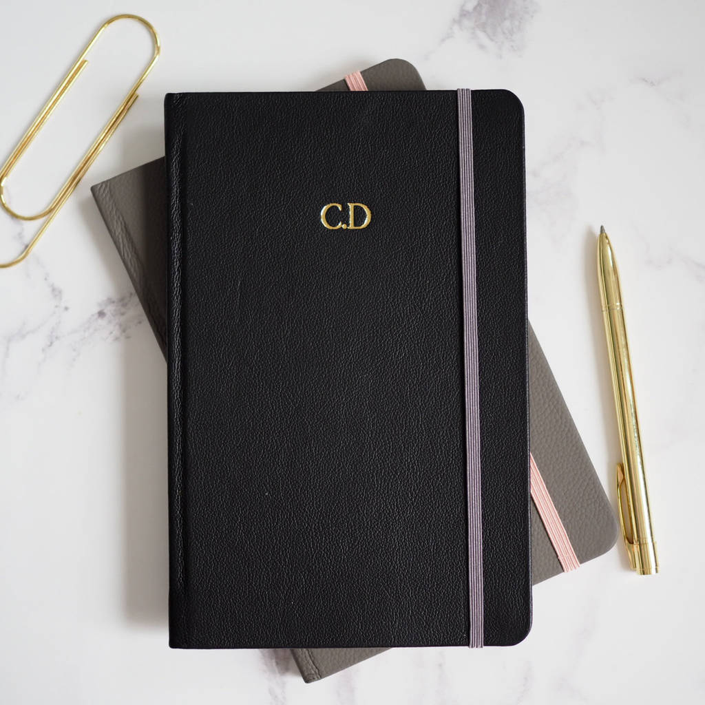 Men's Black Personalised Leather Bound Notebook By Magic + Monroe