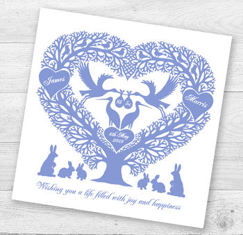 Personalised Stork Tree Heart New Baby Card, 3 of 5