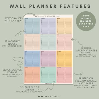 Personalised Events Calendar | Important Dates Wall Planner, 4 of 6